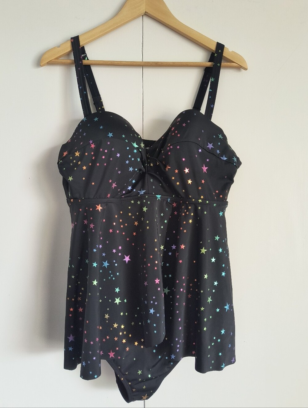 Torrid Black Rainbow Star Plus Swim Suit One Piece Dress Sz 1 D/DD - Picture 1 of 6